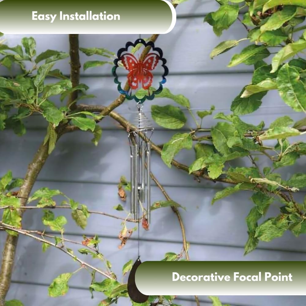 Carillon éolien papillon en métal de 47 cm - Décoration de jardin résistante aux intempéries