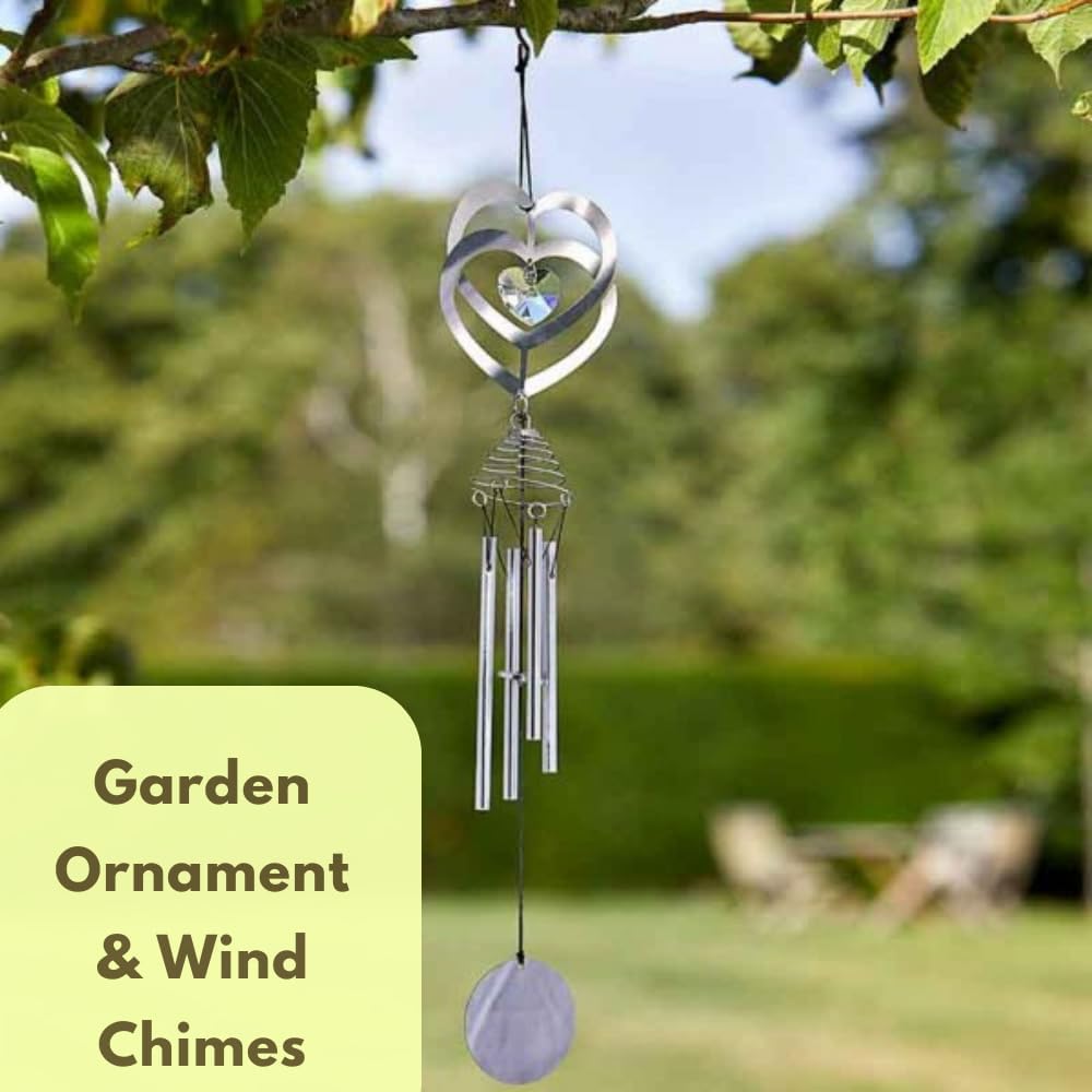 Carillon éolien Cœur d'Amour avec Ornement de Jardin Suspendu en Cristal