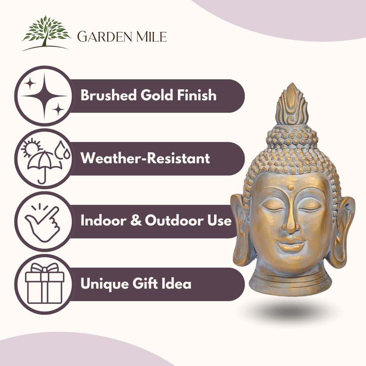 Statue de Bouddha de Jardin 50cm Ornement Tête de Bouddha en Résine