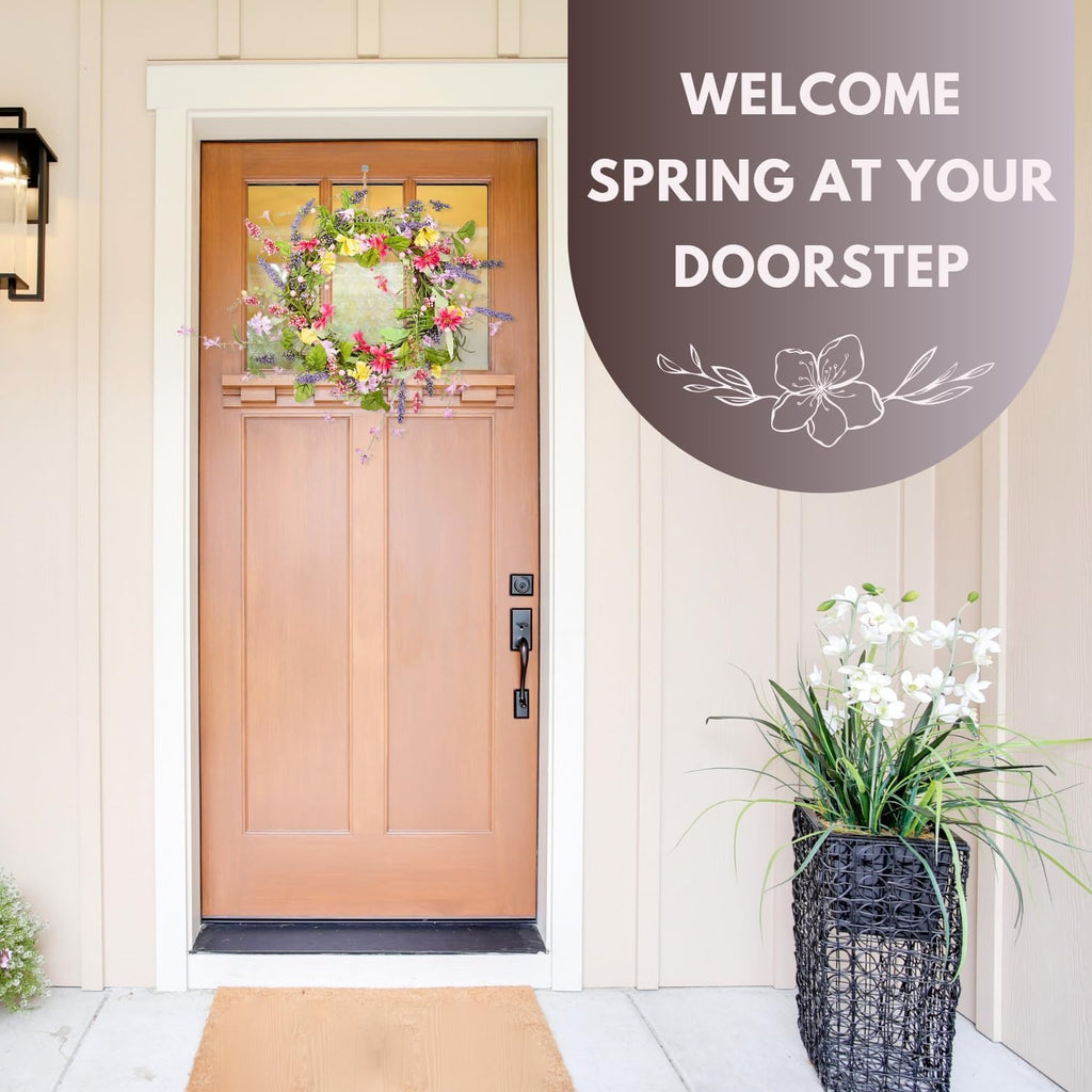 Couronne de printemps artificielle pour porte d'entrée 45 cm, guirlande florale