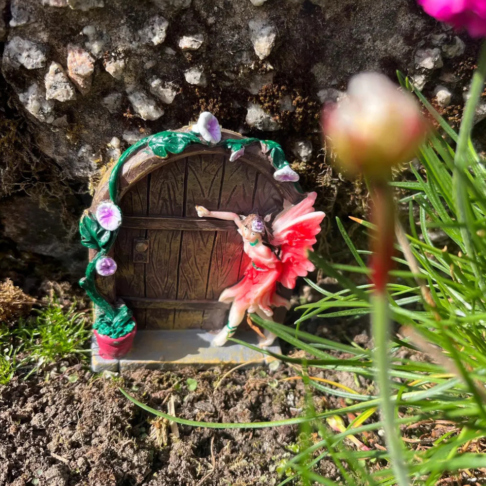 Ornements de jardin féerique, porte rose