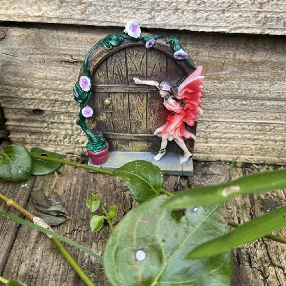 Ornements de jardin féerique, porte rose