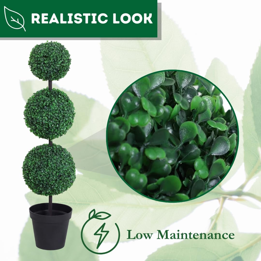 Lot de 2 arbres topiaires artificiels en pots Résistants aux intempéries 80 cm