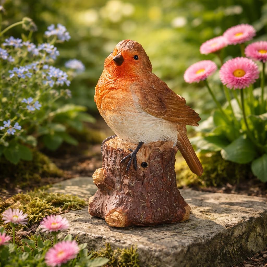 Décoration de jardin Robin Siffleur Solaire avec son d'oiseau