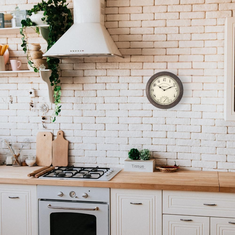 Horloge murale vintage 30 cm avec thermomètre en métal résistant aux intempéries