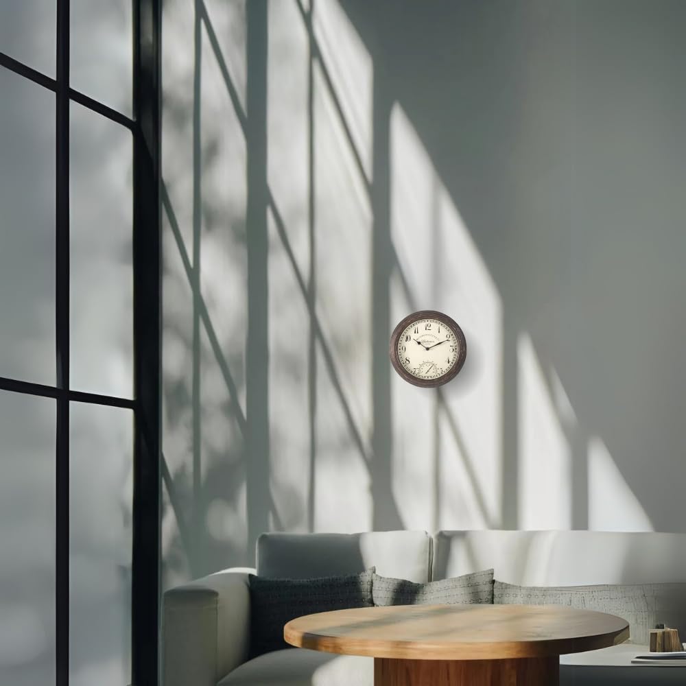 Horloge murale vintage 30 cm avec thermomètre en métal résistant aux intempéries