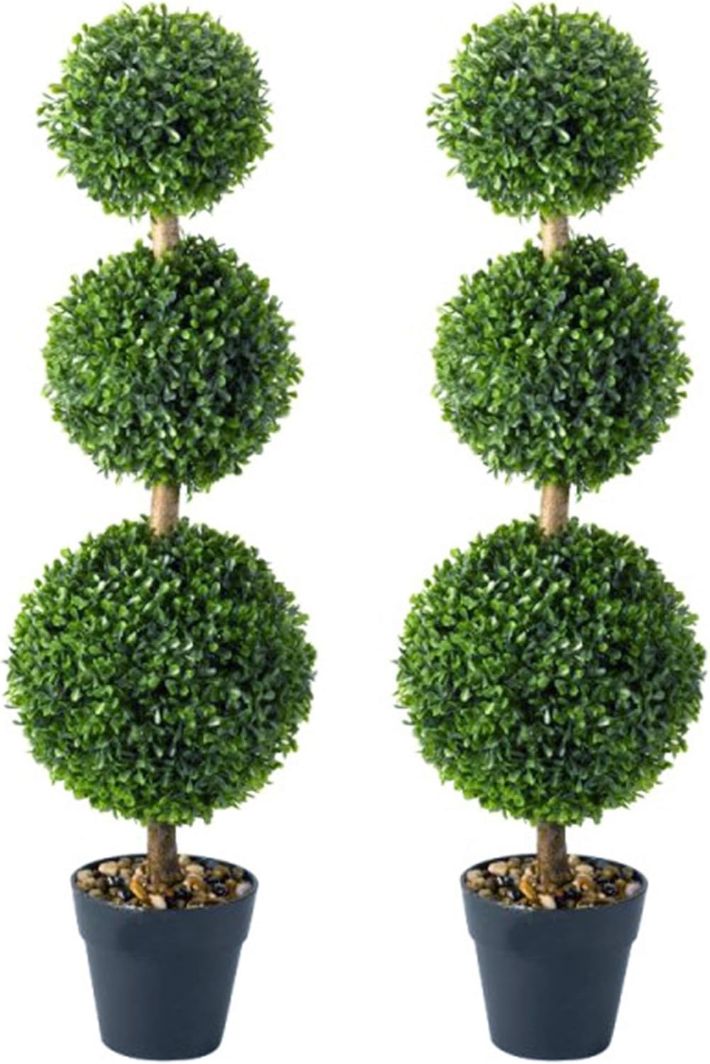 Lot de 2 arbres topiaires artificiels en pots Résistants aux intempéries 80 cm