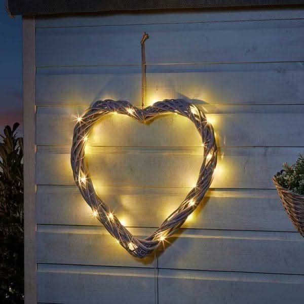 Ornement Cœur Luciole Solaire LED 40cm Luminaire de Jardin Tressé