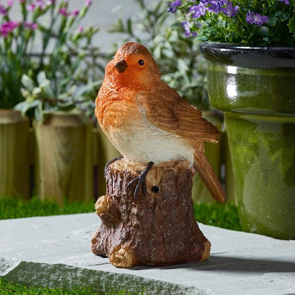 Décoration de jardin Robin Siffleur Solaire avec son d'oiseau