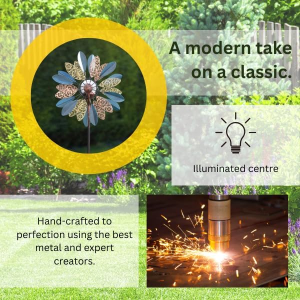 Moulin à vent solaire avec lumière LED Ornement de jardin cinétique
