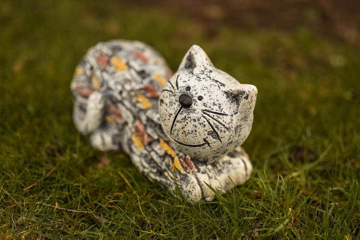 Statue de chat effet pierre pour jardin, en résine résistante aux intempéries, 29 cm