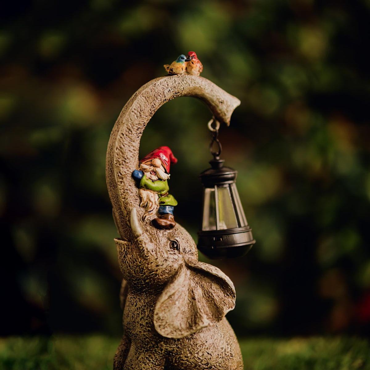 Nain de jardin éléphant solaire avec lanterne LED