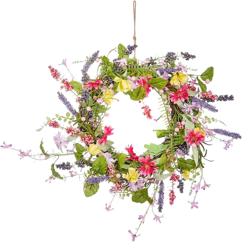 Couronne de printemps artificielle pour porte d'entrée 45 cm, guirlande florale
