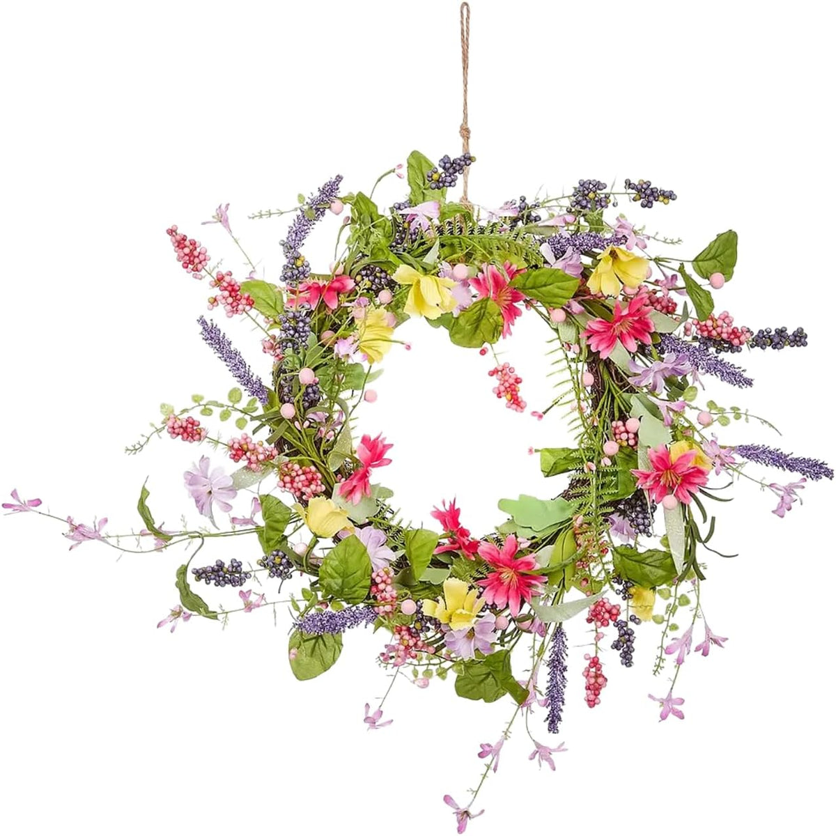Couronne de printemps artificielle pour porte d'entrée 45 cm, guirlande florale