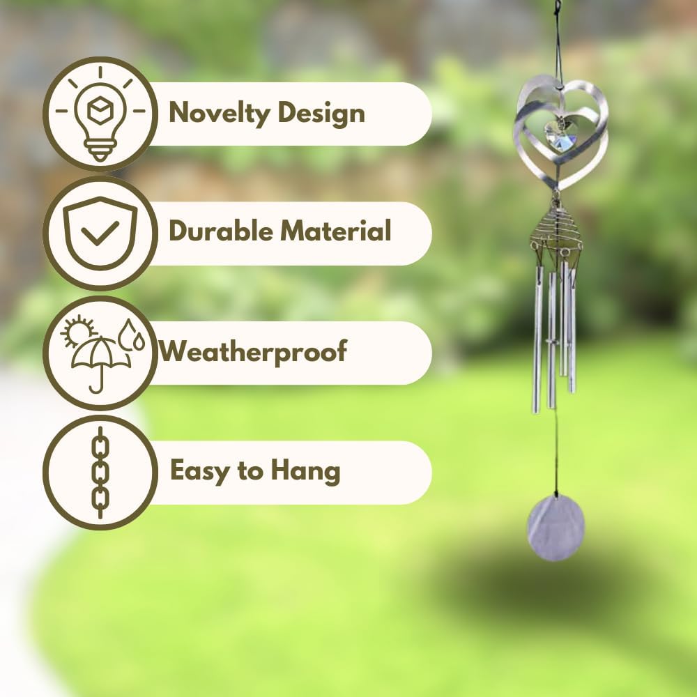 Carillon éolien Cœur d'Amour avec Ornement de Jardin Suspendu en Cristal