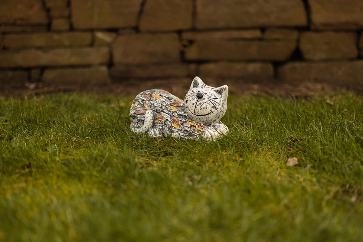 Statue de chat effet pierre pour jardin, en résine résistante aux intempéries, 29 cm