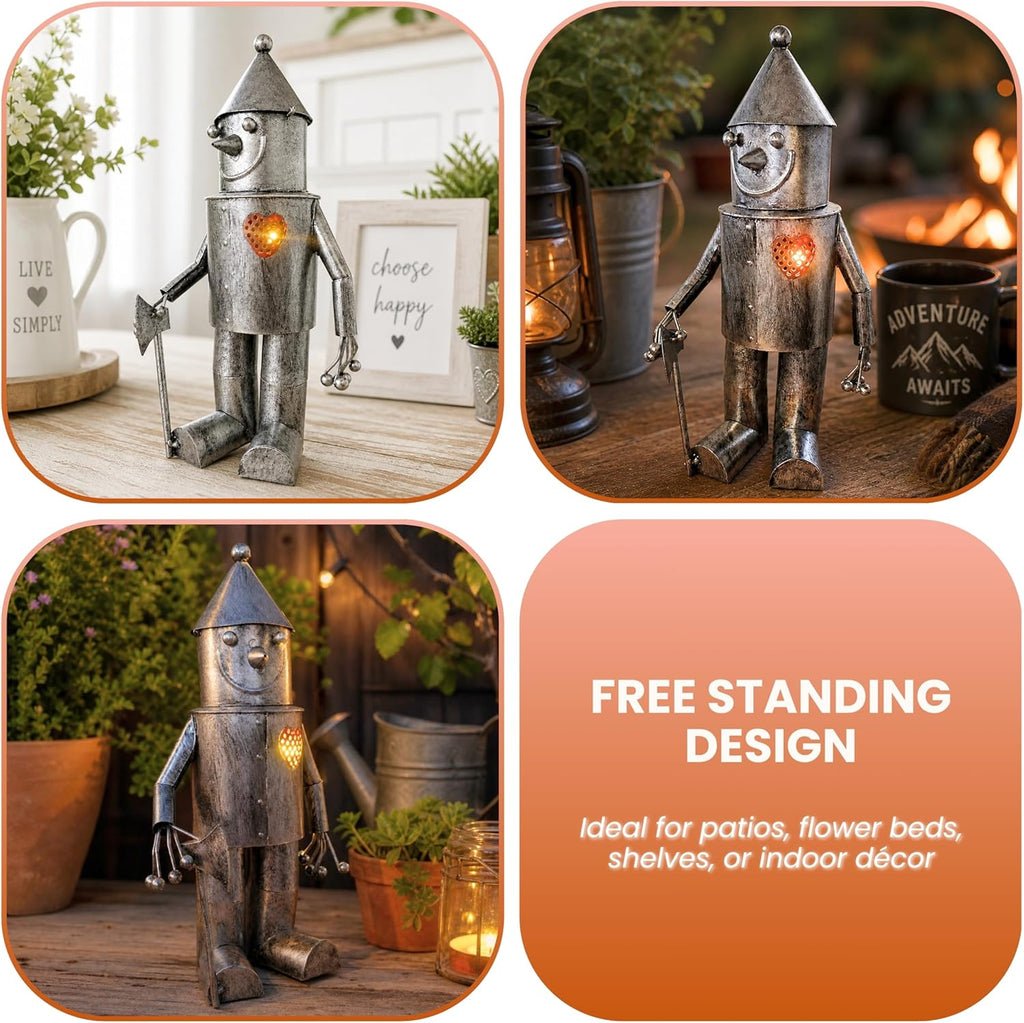 Ornement de jardin homme en fer-blanc solaire avec cœur lumineux, statue en métal 30 cm