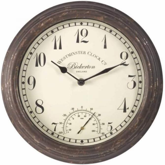 Horloge murale vintage 30 cm avec thermomètre en métal résistant aux intempéries