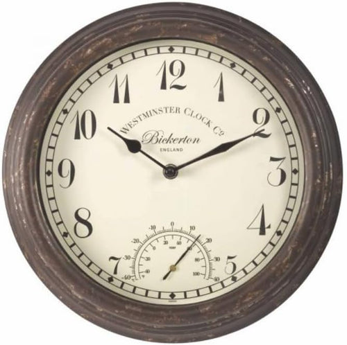 Horloge murale vintage 30 cm avec thermomètre en métal résistant aux intempéries
